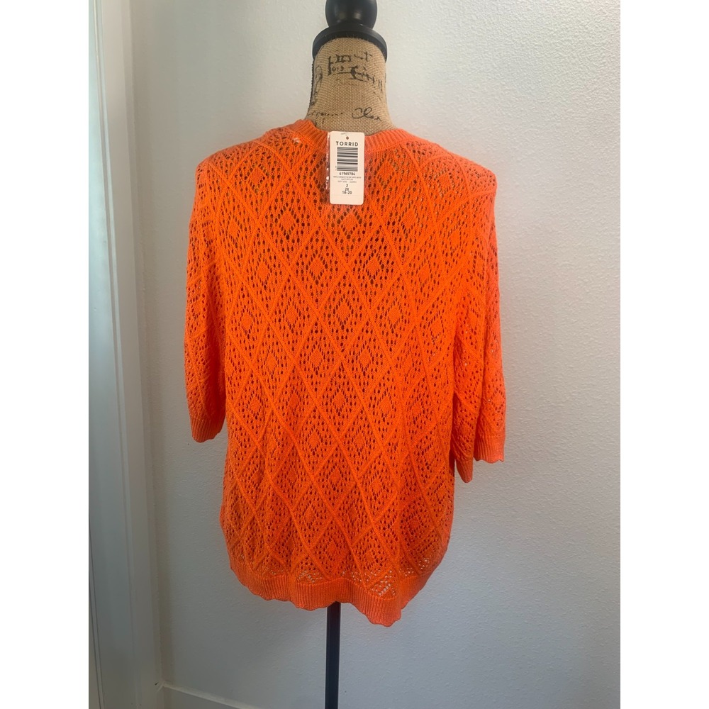 (H-237)Torrid Womens Orange Open Knit Cardigan Sweater Size 2X Plus Short Sleeve - Picture 4 of 9